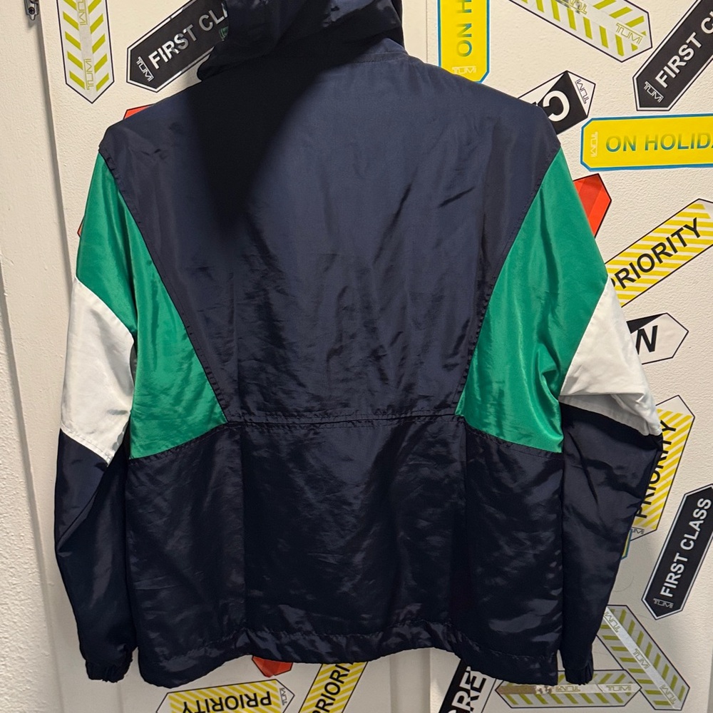 Forever 21 Navy Hoodie with Green & White Accents Rain Jacket - Picture 5 of 5